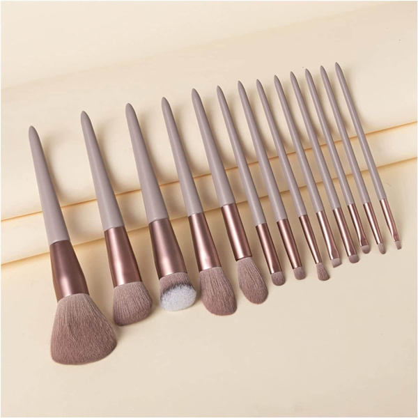 13x Make-up børster med opbevaringstaske Brown