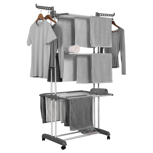 Tørrestativ med hjul og foldbare hylder Grey