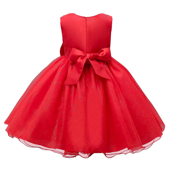 Festklänning med Rosett och Blommor - Röd (130) Red one size