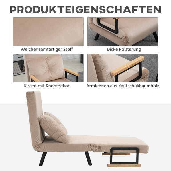 Beige bäddsoffa med sängfunktion och ryggkudde