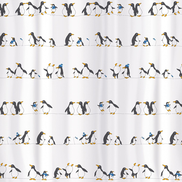 Badeforhæng med pingviner - 180 x 180 cm White