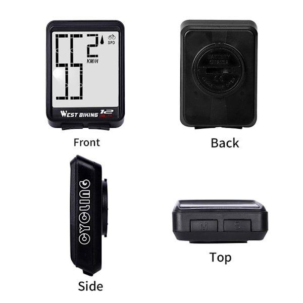 Cykelcomputer med Tydeligt Display - Sort Black