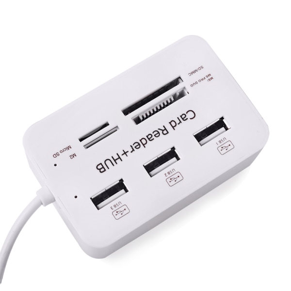 USB 2.0 Hukommelseskort læser + USB Hub (High Speed) White