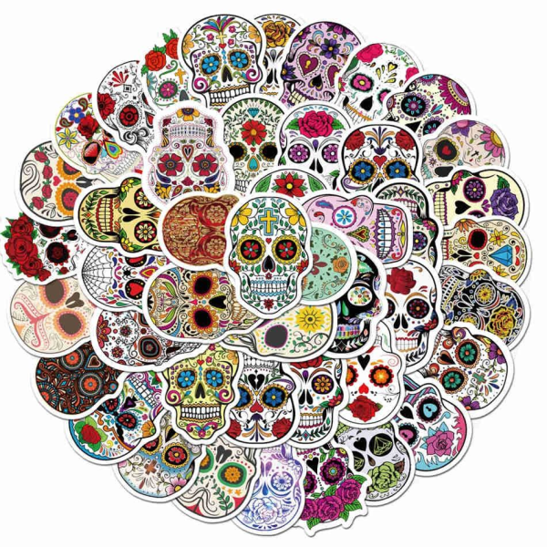 Klistermærker - farverige kranier - 50 stk Multicolor