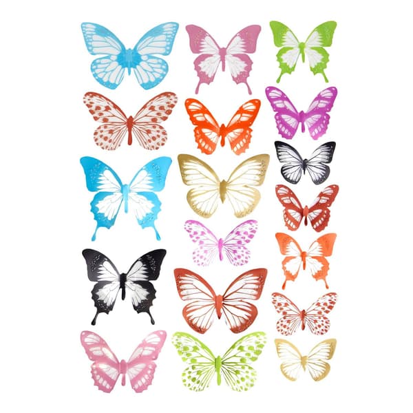 18x 3D Dekorative Sommerfugle - Flerfarvet Multicolor