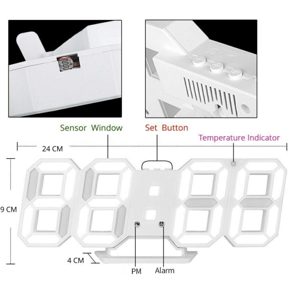 Digitalt 3D-Ur - Hvid White