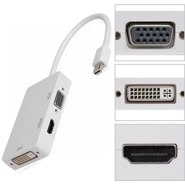Thunderbolt / Mini DisplayPort Adapter HDMI / DVI / VGA 3in1 White