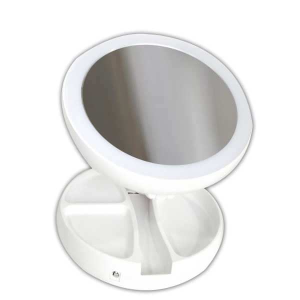 Vikbar Sminkspegel med LED-lampor Vit