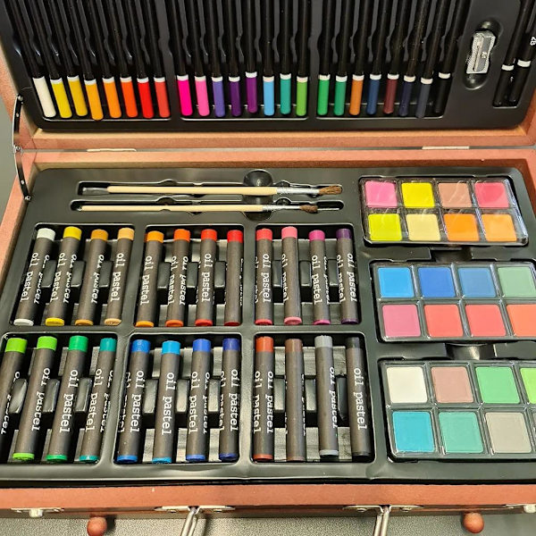 Træpose med kunstnermateriale - 128 dele Multicolor