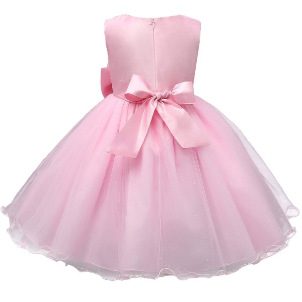 Festklänning med Rosett och Blommor - Rosa (140) Pink one size