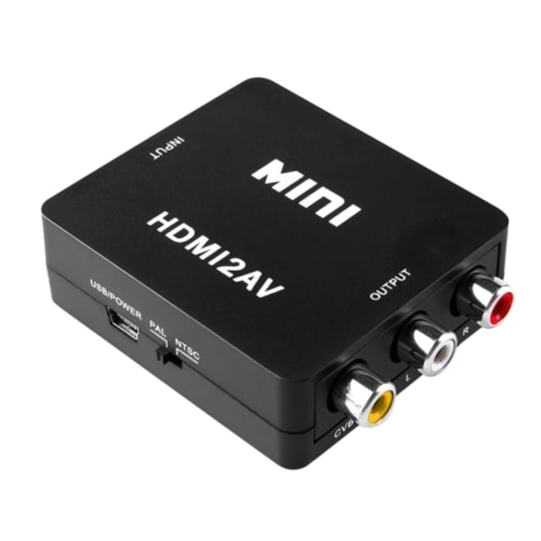 HDMI til AV Adapter - (3x RCA) NTSC / PAL Kompatibel - Sort Black