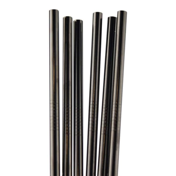 6x Lige Metalsugerør - Sort Black