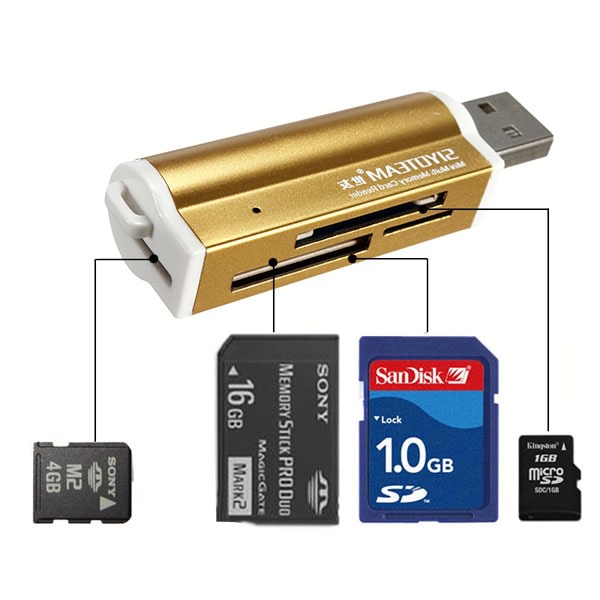 All-in-One USB Minneskortsläsare Guld