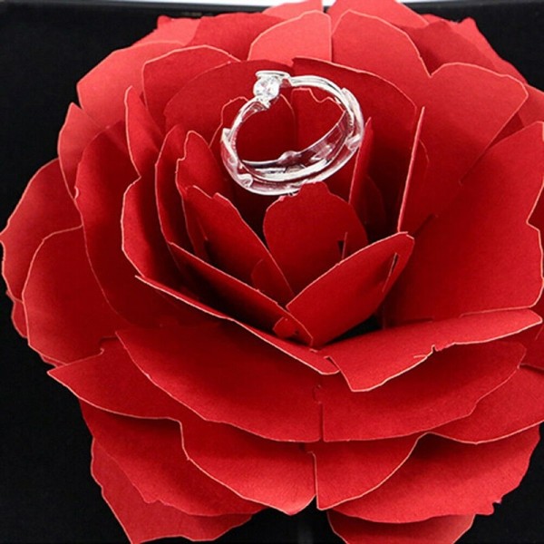 Ringæske med 3D Rose i papir - Lyserød Pink