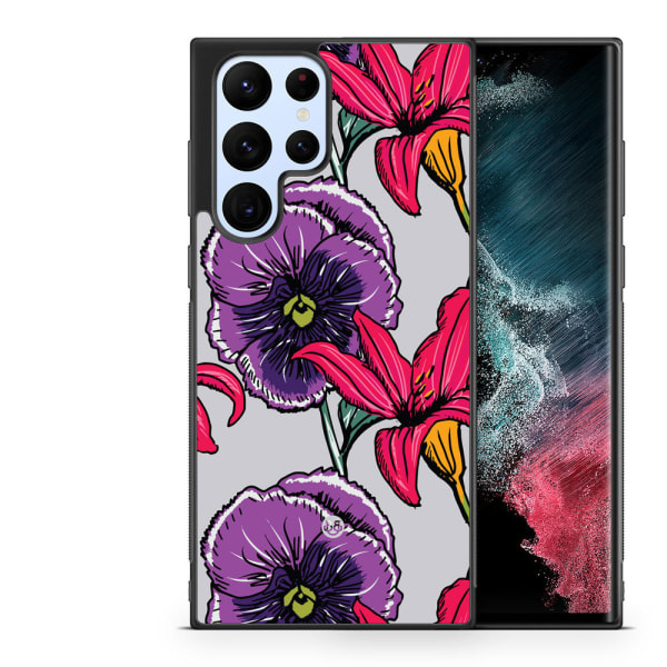 Bjornberry Skal Samsung Galaxy S23 Ultra -Lila/Cerise Blomster