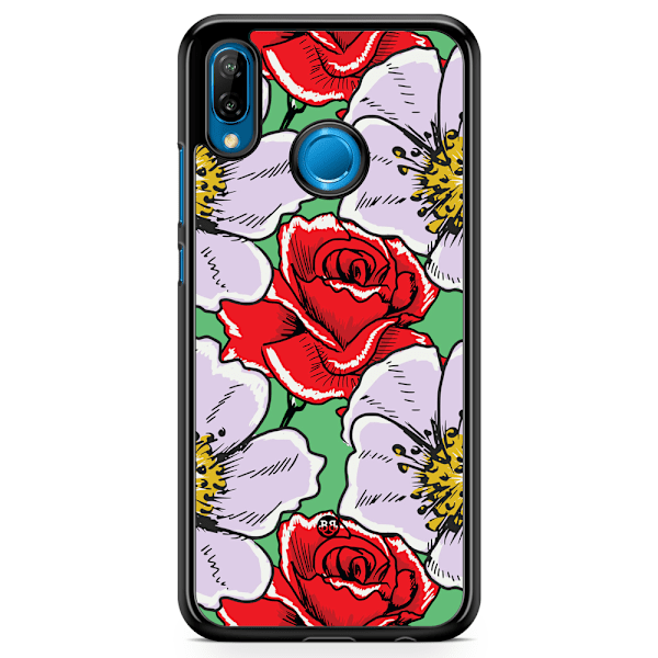 Bjornberry Skal Huawei P20 Lite - Rött & Vitt Blomster