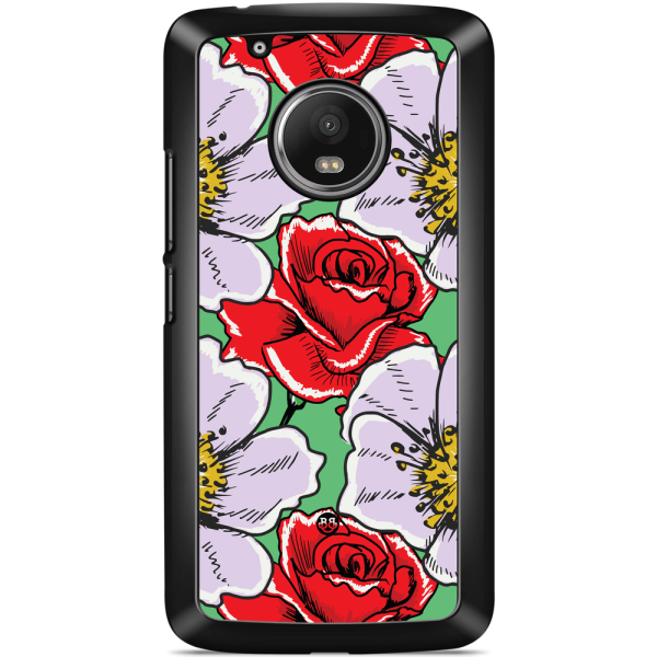 Bjornberry Skal Moto G5 Plus - Rött & Vitt Blomster