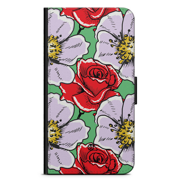 Bjornberry Plånboksfodral Motorola Moto G6 -Rött & Vitt Blomster