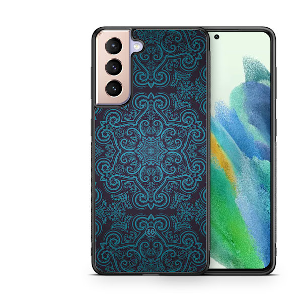 Bjornberry Skal Samsung Galaxy S21 FE 5G - Blå Retromönster