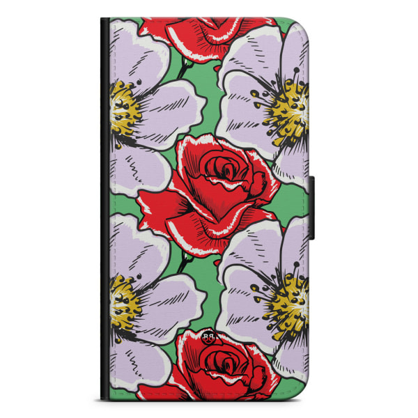 Bjornberry Fodral Sony Xperia X Performance-Rött & Vitt Blomster