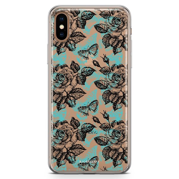 Bjornberry Hybrid Skal iPhone Xs Max  - Fjärilar & Rosor