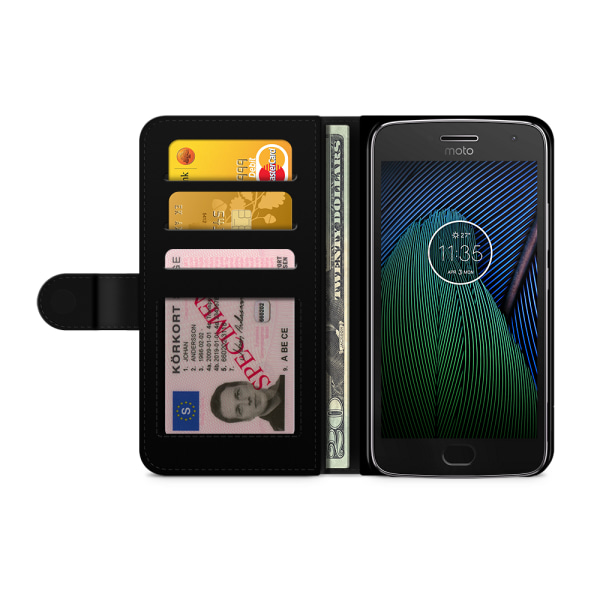 Bjornberry Plånboksfodral Moto G5 Plus - Blå Retromönster