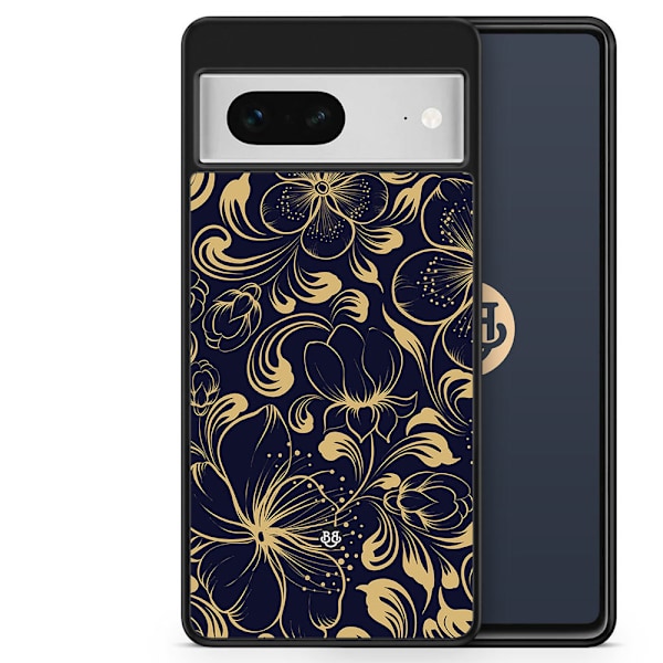 Bjornberry Skal Google Pixel 7 - Guld/Mörkblå Blommor