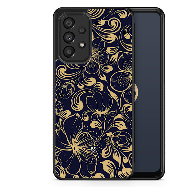 Bjornberry Skal Samsung Galaxy A33 5G -Guld/Mörkblå Blommor