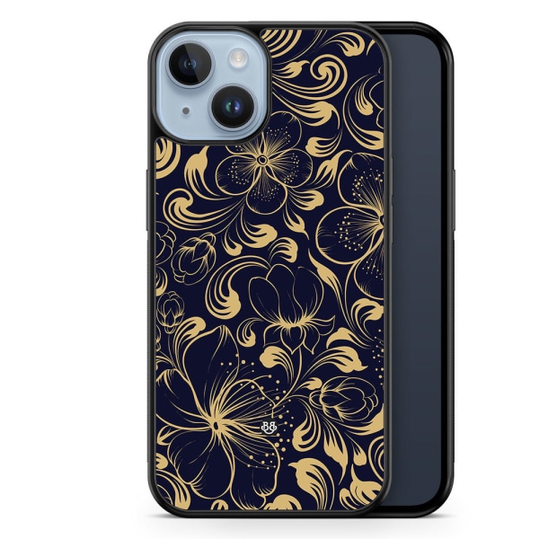 Bjornberry Skal iPhone 14 Plus - Guld/Mörkblå Blommor