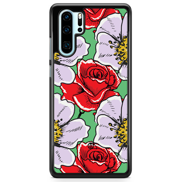 Bjornberry Hårdskal Huawei P30 Pro - Rött & Vitt Blomster
