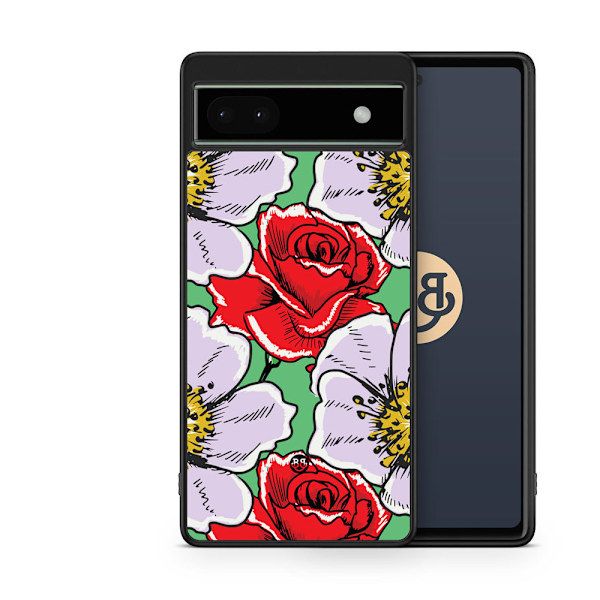 Bjornberry Skal Google Pixel 6a - Rött & Vitt Blomster