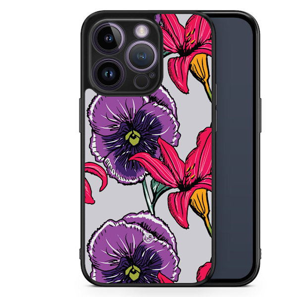 Bjornberry Skal iPhone 14 Pro -Lila/Cerise Blomster