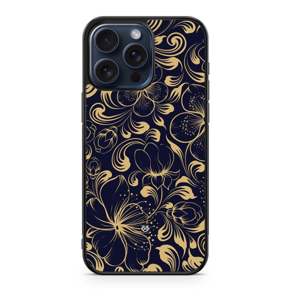 Bjornberry Skal iPhone 15 Pro Max - Guld/Mörkblå Blommor