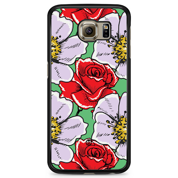 Bjornberry Skal Samsung Galaxy S6 Edge - Rött & Vitt Blomster