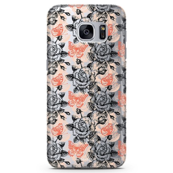 Bjornberry Samsung Galaxy S6 Edge TPU Skal -Fjärilar & Rosor