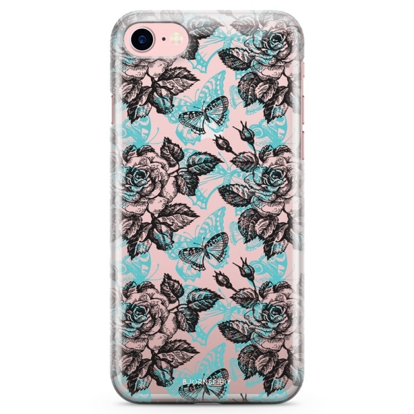 Bjornberry iPhone 7 TPU Skal - Fjärilar & Rosor