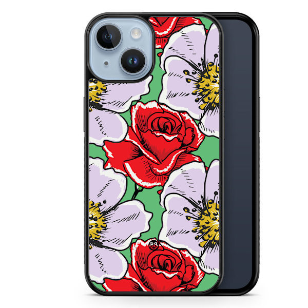 Bjornberry Skal iPhone 14 Plus - Rött & Vitt Blomster