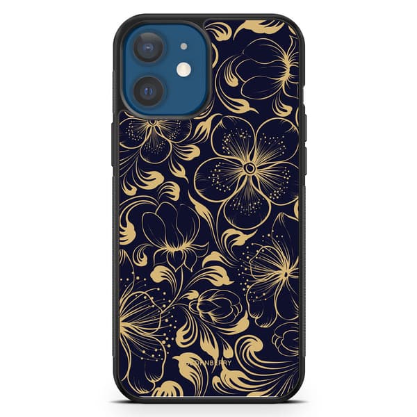 Bjornberry Hårdskal iPhone 12 Mini - Mörkblå Blommor