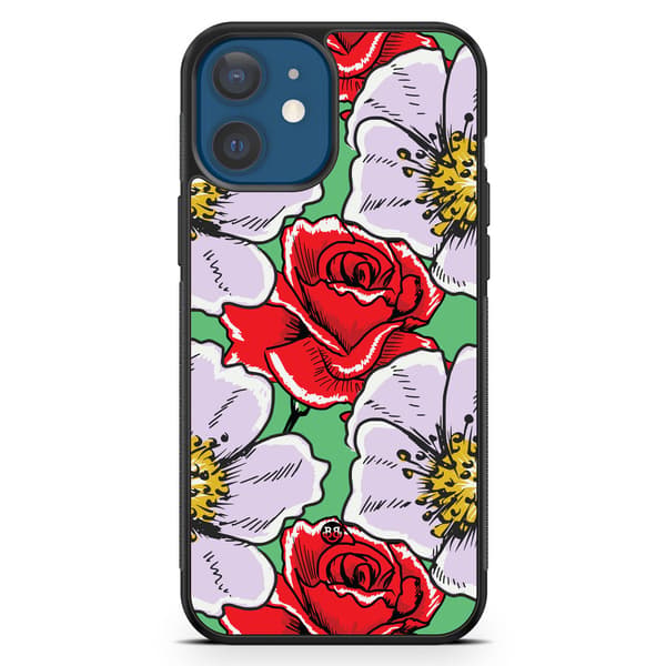 Bjornberry Hårdskal iPhone 12 Mini - Rött & Vitt Blomster