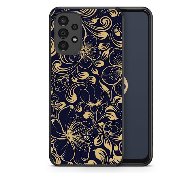Bjornberry Skal Samsung Galaxy A13 - Guld/Mörkblå Blommor