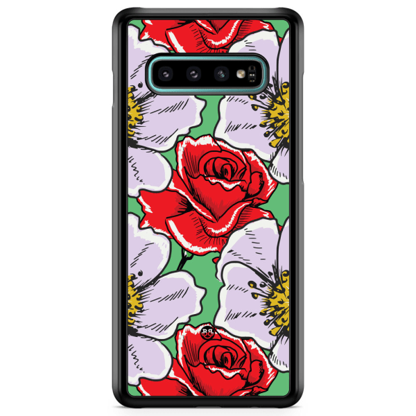 Bjornberry Skal Samsung Galaxy S10 - Rött & Vitt Blomster