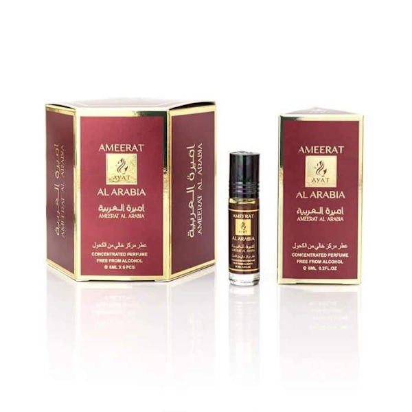 Sæt med 6 Ameerat Al Arabia Parfumed Oil 6 ML by Ayat Parfumer - Mænd og kvinder - Langtidsholdbar i 6 ML Roll-on flaske - Hala Parfume