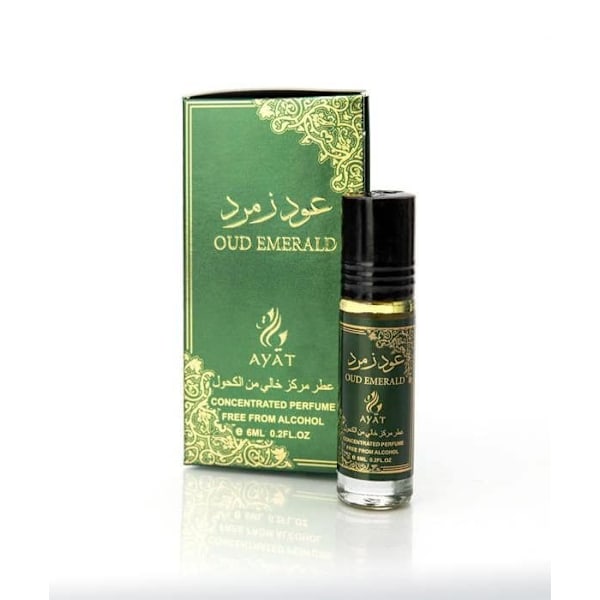 Sæt med 6 Oud Emerald Parfumed Oil 6 ML fra Ayat Parfumer - Mænd og Damer - Langtidsholdbar i 6ML Roll-on flaske - Halal duft uden