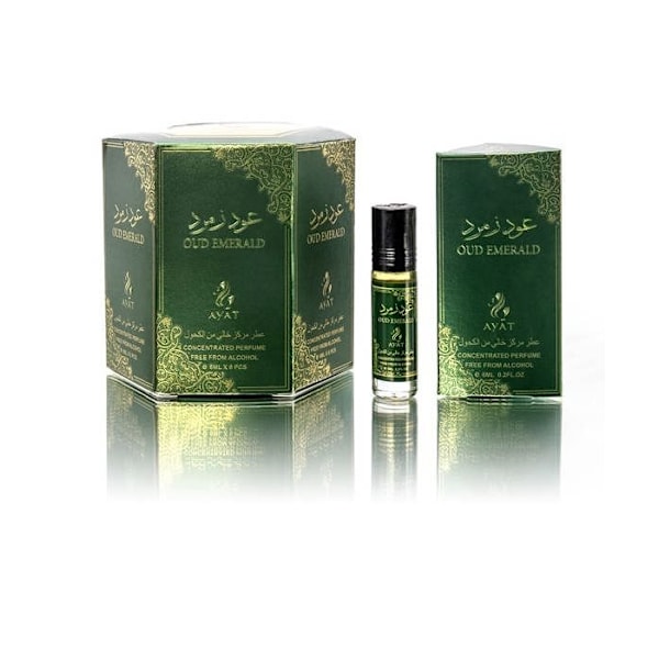 Sæt med 6 Oud Emerald Parfumed Oil 6 ML fra Ayat Parfumer - Mænd og Damer - Langtidsholdbar i 6ML Roll-on flaske - Halal duft uden