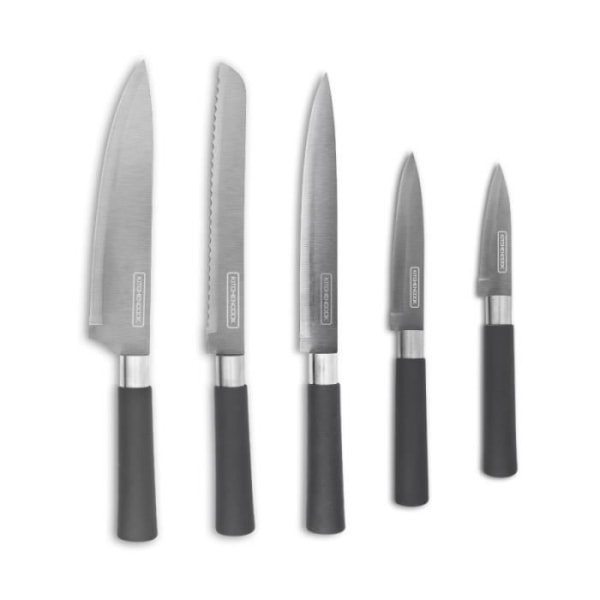 Lot 5 rostfria knivar med magnetisk hållare skiffer Kitchencook