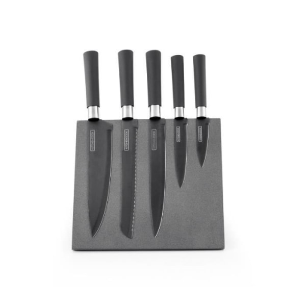 Lot 5 rostfria knivar med magnetisk hållare skiffer Kitchencook
