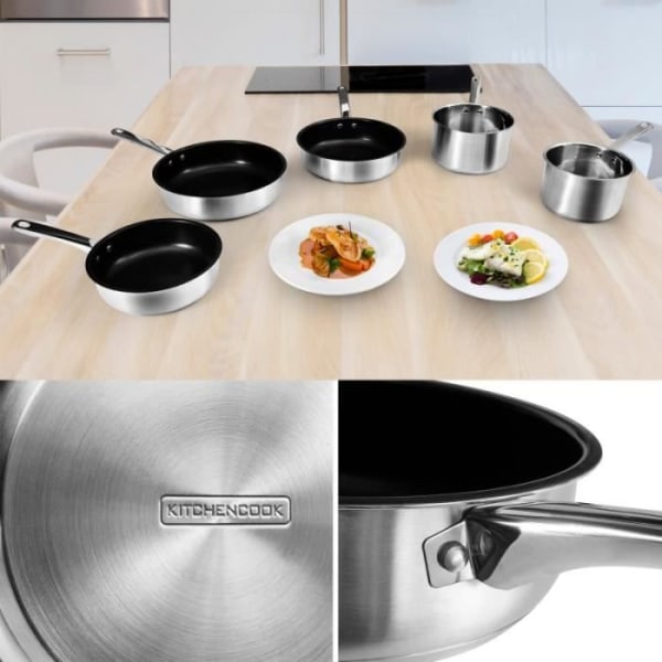 Köksredskap set 5 st TFI rostfritt stål non-stick UNLIMITED Kitchencook Grå med svart insida