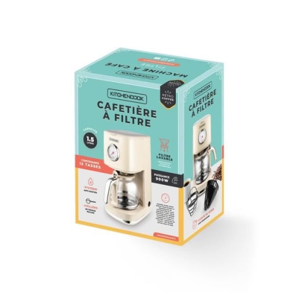 Kaffebryggare i retrostil med återanvändbart nylonfilter RETRO COFFEE cream Kitchencook