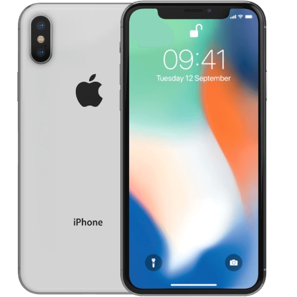 iPhone X Silver 64 GB Klass A 100% batteri (refurbished)