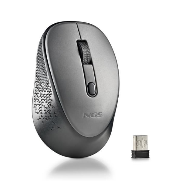 NGS DEW GREY: Trådlös optisk mus 2,4Ghz nanomottagare-800/1600 DPI. 3 knappar + scroll. Tvåhänt. Tyst. Färg